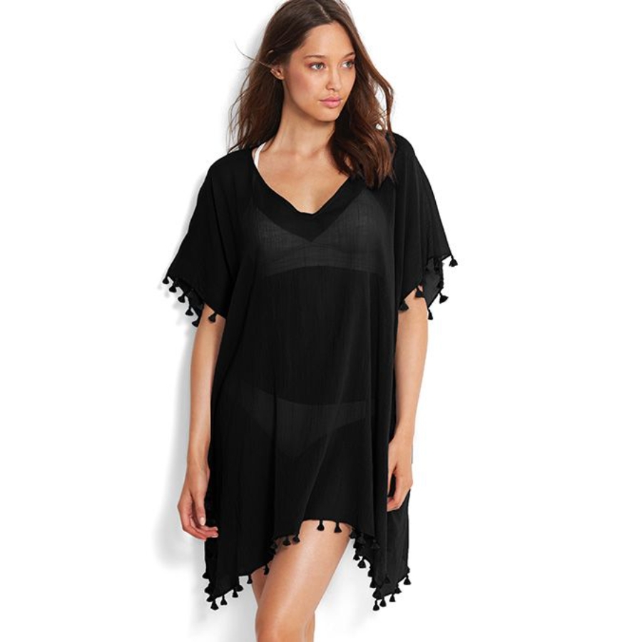 Seafolly Beach Basics Amnesia Kaftan- Black | Lingerie and Leisure