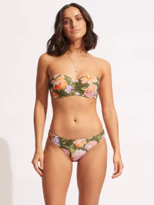Seafolly Paradise Garden Bustier Bandeau Bikini With Reversible Hipster- Avocado 01