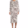 Miss Elaine Long Sleeve French Terry Zip Gown - Feather Print (Style: 869042) Miss Elaine Long Sleeve French Terry Zip Gown - Feather Print (Style: 869042)