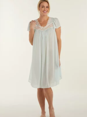 Miss Elaine Silk Essence Short Nighty- Aqua (Style: 204319)