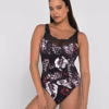 L&L mesh one piece swimsuit black floral front 0011