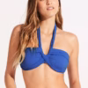 Seafolly halter bandeau with twist band hipster - azure Seafolly halter bandeau with twist band hipster - azure