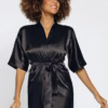 Dkaren Satin Wrap Dressing Gown (Style DK-90) black