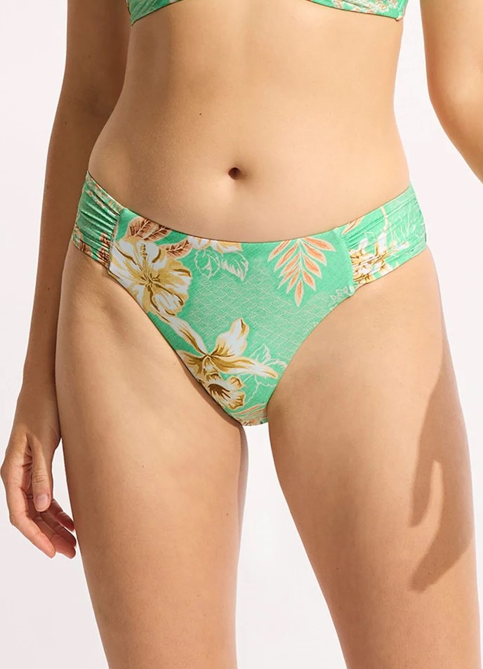 Seafolly Eden Longline Tri Bikini with Ruched Side Retro Bottom - Mint 05