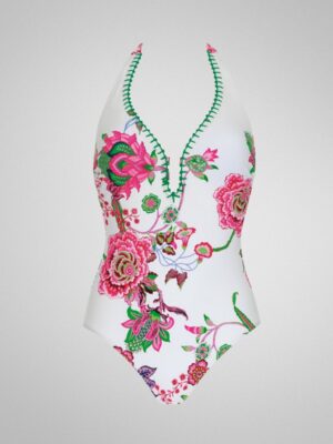 Sunflair Opera Pretty Plunge One Piece Swimsuit - White (Style 62605)