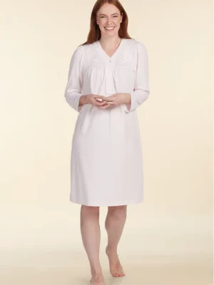Miss Elaine Brushed Honeycomb Short Winter Nighty - Peach (Style: 246833)