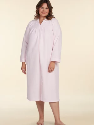 Miss Elaine Brushed Back Terry Long Winter Zip Gown - Soft Pink (Style: 866003)