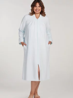 Miss Elaine Brushed Back Terry Long Winter Zip Gown - Turquoise (Style: 866003)