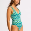 Seafolly Neue Wave V Neck One Piece in Jade