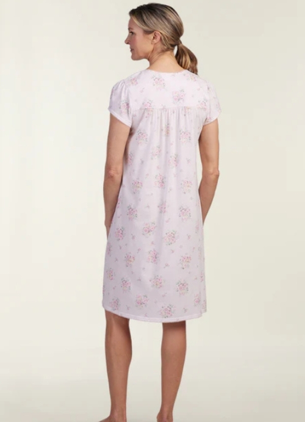 Miss Elaine Silky Knit Short Summer Nighty - Pink Floral