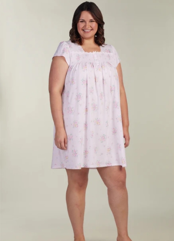 Miss Elaine Silky Knit Short Summer Nighty - Pink Floral