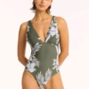 Sea Level Aloha Longline One Piece Swimsuit - Khaki