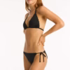 Sea Level Scalloped Halter Tri Bikini with Tie Side Bottom – Black (Style: SL3408SC)