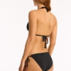 Sea Level Scalloped Halter Tri Bikini with Tie Side Bottom – Black (Style: SL3408SC)