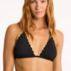 Sea Level Scalloped Halter Tri Bikini with Tie Side Bottom – Black (Style: SL3408SC)