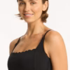 Sea Level Scalloped Square Neck Bikini - Black
