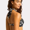 Seafolly Kasbah Halter Bandeau Bikini in Black. Features reversible design, soft cups, side boning, gripper tape, and low-rise pant with regular coverage.