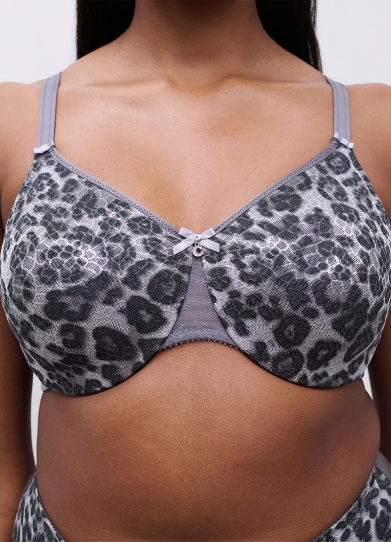 Chantelle C Magnifique Seamless Unlined Minimizer Bra - Grey Leopard Print (Style: C18910-B16)