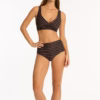 Sea Level Riptide Cross Front Multifit Bra Bikini - Black/Brown (Style: 3110RP)