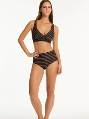 Sea Level Riptide Cross Front Multifit Bra Bikini - Black/Brown (Style: 3110RP)