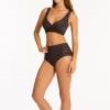 Sea Level Riptide Cross Front Multifit Bra Bikini - Black/Brown (Style: 3110RP)