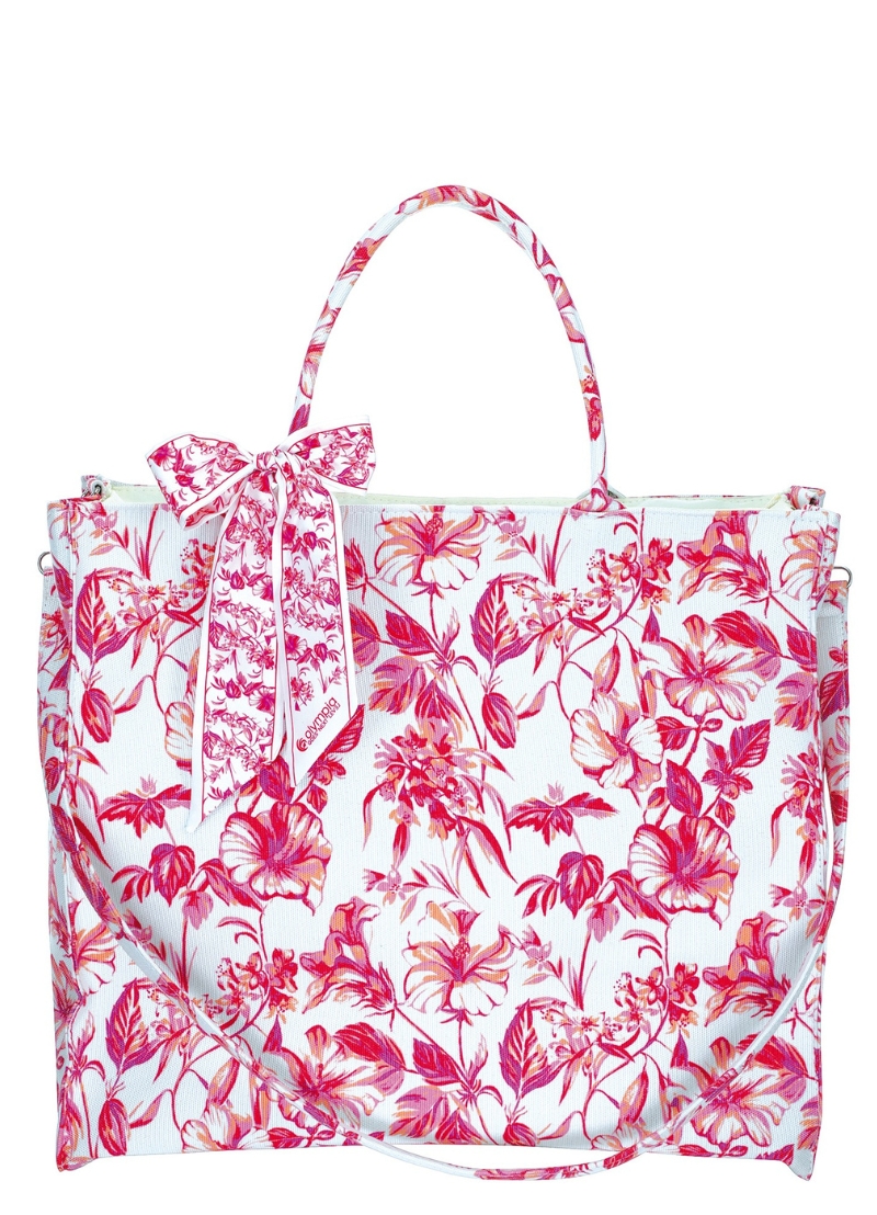 Sunflair Olympia Beach Tote – Pink, White & Magenta Print (Style: 33691)