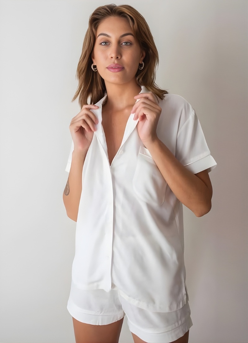 Lila Rose Short Satin Pyjama Set – Milk (Style: LR021)