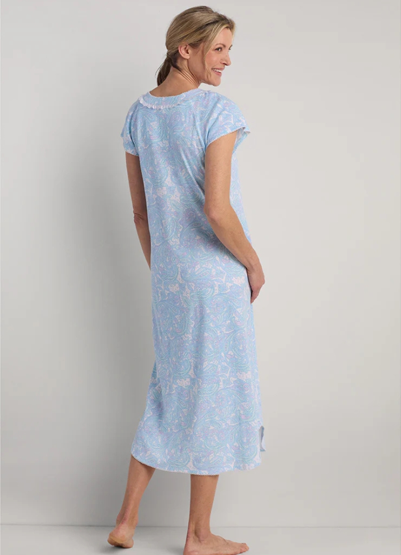 Miss Elaine Cottonessa Long Nightgown - Blue Paisley (Style: 507855-133)