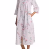 Miss Elaine Seersucker Zip Housecoat Long - White with Pink Floral (Style: 867605/X-122)