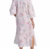 Miss Elaine Seersucker Zip Housecoat Long - White with Pink Floral (Style: 867605/X-122)