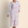 Miss Elaine Quilt-In-Knit Long Robe – Pink/Lavender Sprays On Ivory (Style: 677425-178)