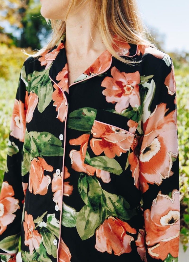 Poppy Devine Summer Delight Classic Pyjama Set – Black Floral (Style: PD066)