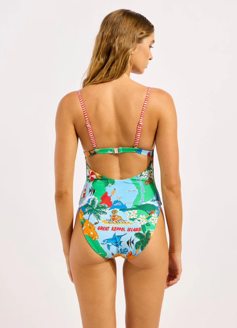 Seafolly Viva Vacation Square Neck One Piece Swimsuit – Powder Blue (Style: 11163-302)
