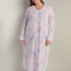 Miss Elaine Honeycomb Knit Winter Long Nighty – Pink & Lavender Sprays on Ivory (Style: 517815-X149)