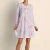 Miss Elaine Honeycomb Knit Winter Short Nighty – Pink & Lavender Sprays on Ivory (Style: 217815-X149)