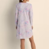 Miss Elaine Honeycomb Knit Winter Short Nighty – Pink & Lavender Sprays on Ivory (Style: 217815-X149)