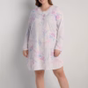 Miss Elaine Honeycomb Knit Winter Short Nighty – Pink & Lavender Sprays on Ivory (Style: 217815-X149)