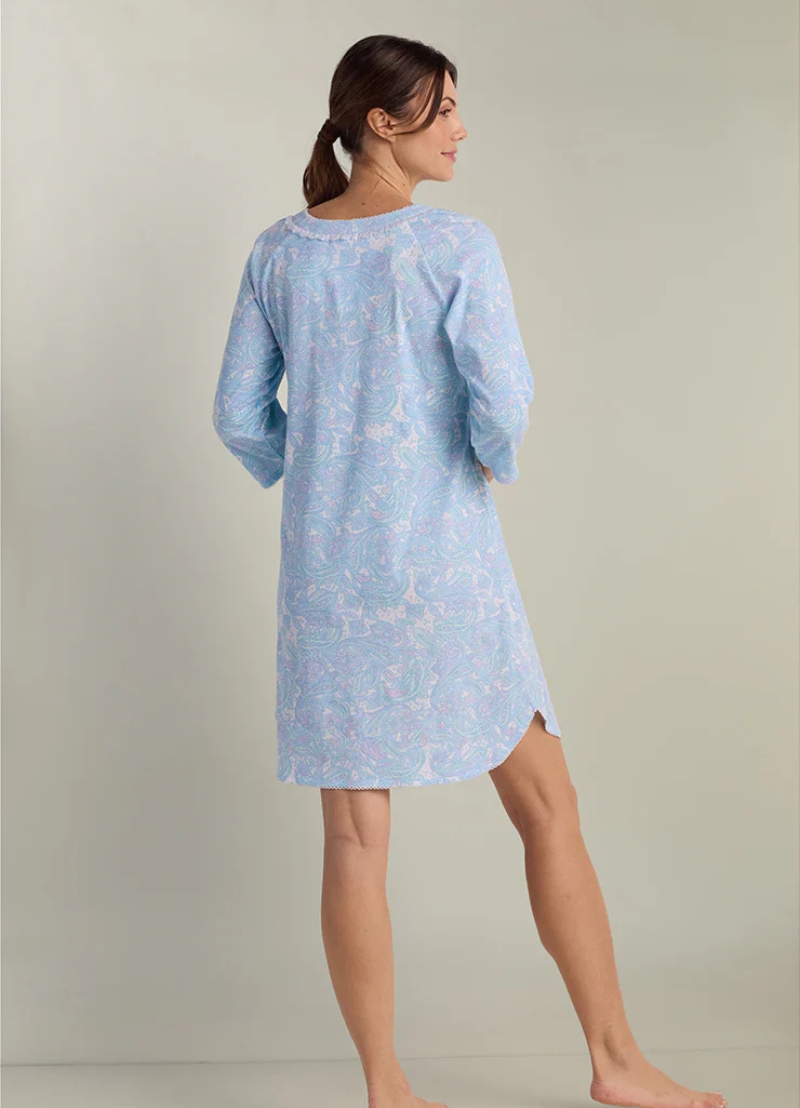 Miss Elaine Soft Interlock Knit Winter Short Nighty – Blue Multi Paisley (Style: 217855-X133)