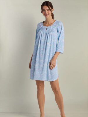 Miss Elaine Soft Interlock Knit Winter Short Nighty – Blue Multi Paisley (Style: 217855-X133)