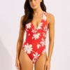 Seafolly Mayflower Cross Back One Piece Swimsuit – Cosmo Red