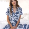 Lila Rose Classic Short Sleeve Pyjamas - White & Blue Botanical Print