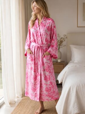 Poppy Divine Classic Dressing Gown – Raspberry Floral