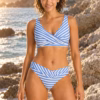 Sea Level Amour Cross Front Multifit Bra Bikini - Blue & White Stripe