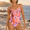 Sea Level Neon Wave Twist Bandeau One Piece Swimsuit – Berry