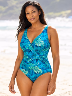 Lingerie & Leisure Side Sash One Piece Swimsuit - Palm Paradise